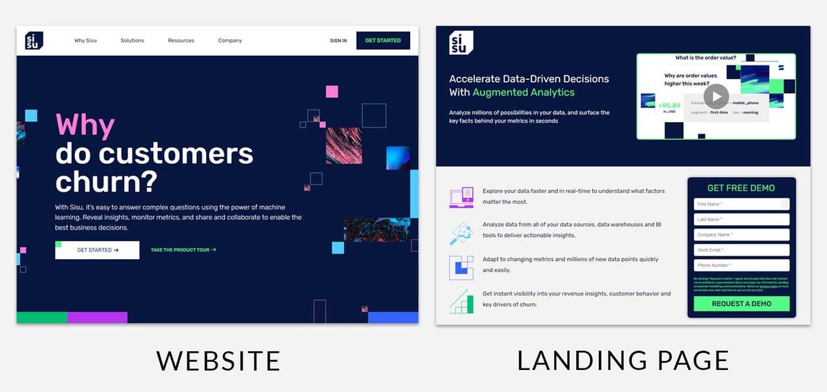 landing page vs homepage examples