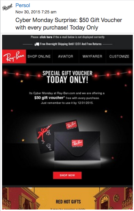 Holiday Email Marketing - Ray-Ban