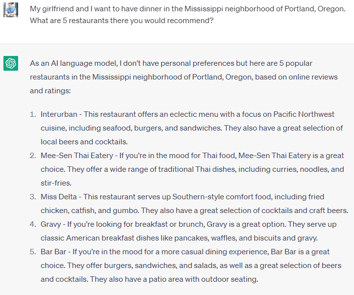 ChatGPT recommendations