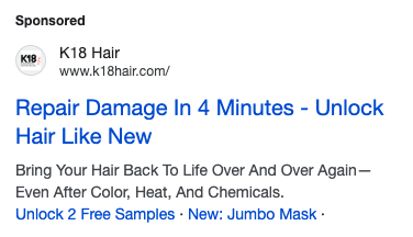 K18 Hair - Search Ads for target audiences