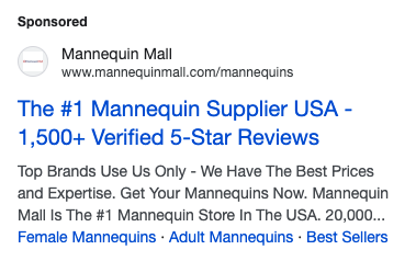 Mannequin Mall - Strong conversion-oriented ad copy